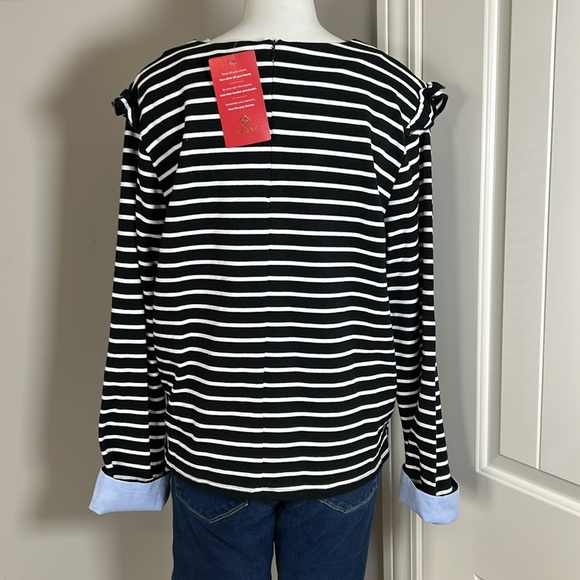 Evereve English Factory Breton Tee Stripe Ruffle Top Women Fold Over Cuff XL NEW - Picture 6 of 10